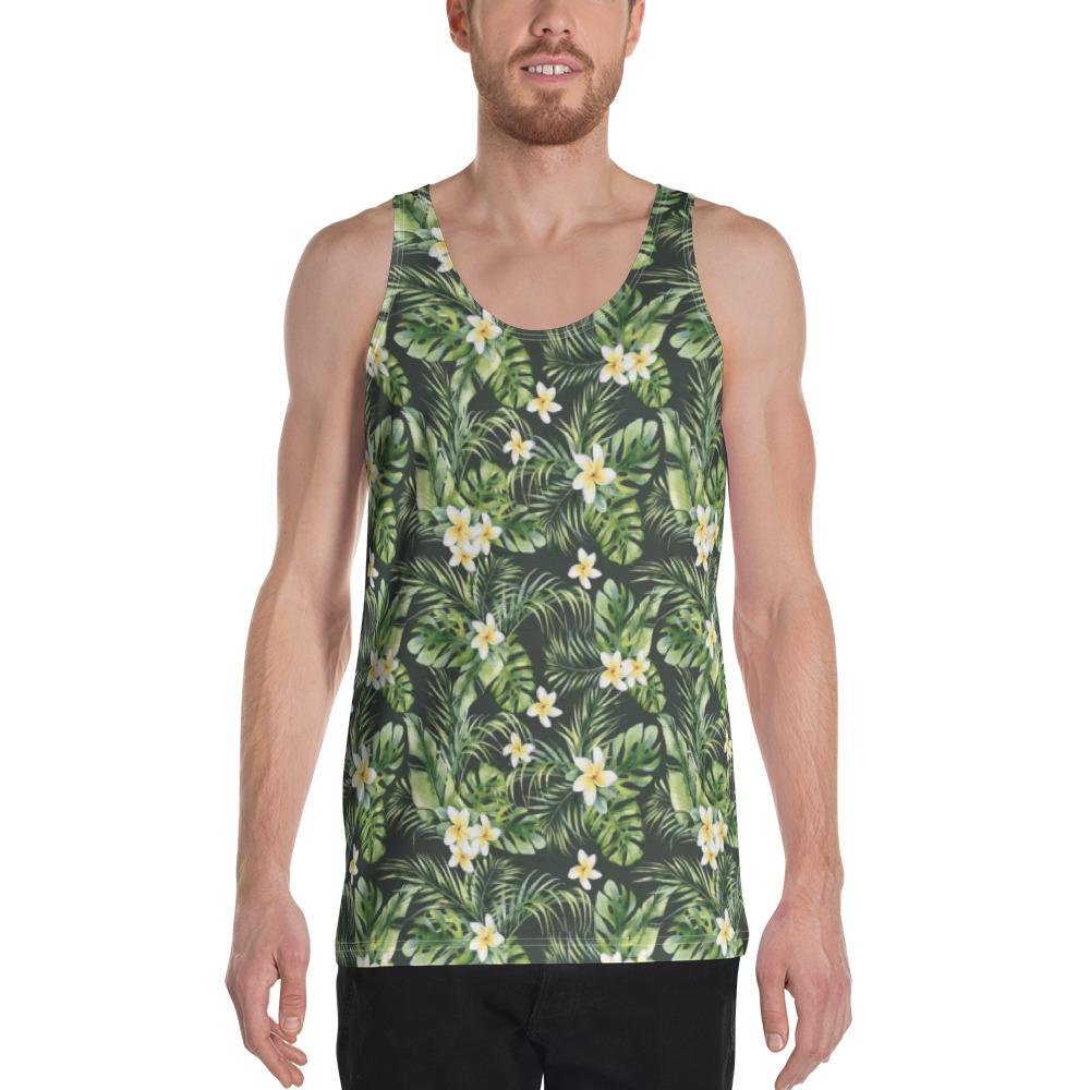 Hawaii Summer Plumerias Flowers Palm Tree Monstera Leaves. - Hawaii Men's Tank Top AH White - Polynesian Pride