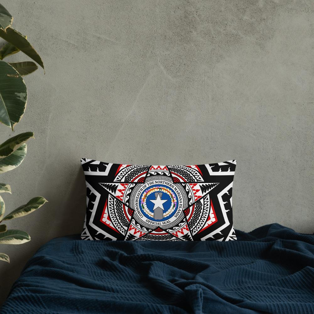 Northern Mariana Islands Pillow - Mandala Star Patterns 20×12 Black Pillow - Polynesian Pride