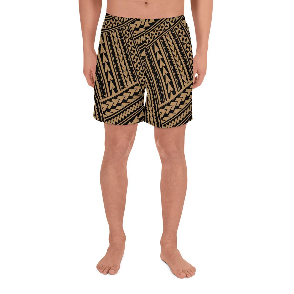 Polynesian Nation Gold Men's Athletic Long Shorts Art - Polynesian Pride