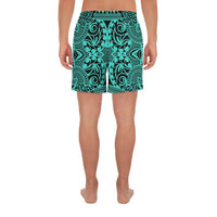 Polynesian Kakau Turtle Turquoise Men's Athletic Long Shorts - Polynesian Pride