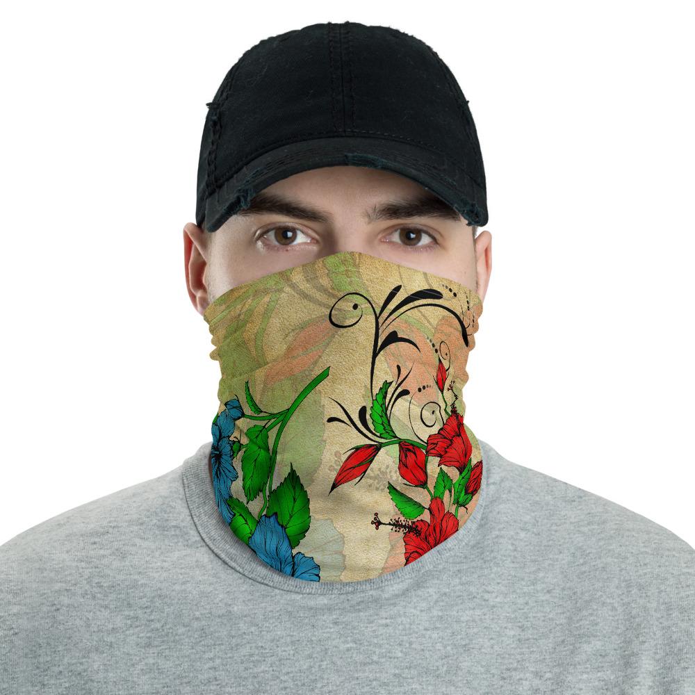 Hawaiian Bandana - Hibibus Blue And Red Neck Gaiter Red One Size - Polynesian Pride