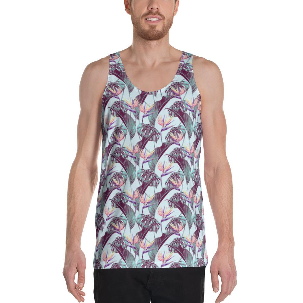 Tropical Monstera Leaf Hawaii Men's Tank Top AH White - Polynesian Pride