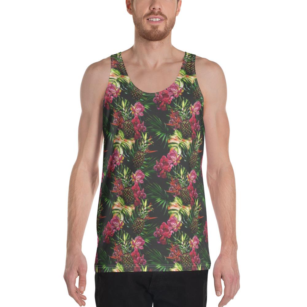 Hawaii Palm Leaves Pineapples Jungle Leaf - Hawaii Men's Tank Top AH White - Polynesian Pride