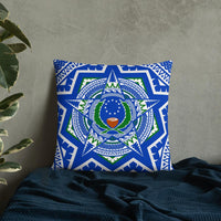 Pohnpei State Pillow - Mandala Star Patterns 22×22 Blue Pillow - Polynesian Pride