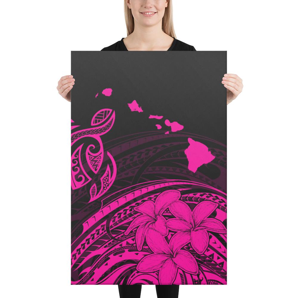 Hawaii Turtle Polynesian Map Plumeria Pink Canvas 24x36 Canvas Pink - Polynesian Pride