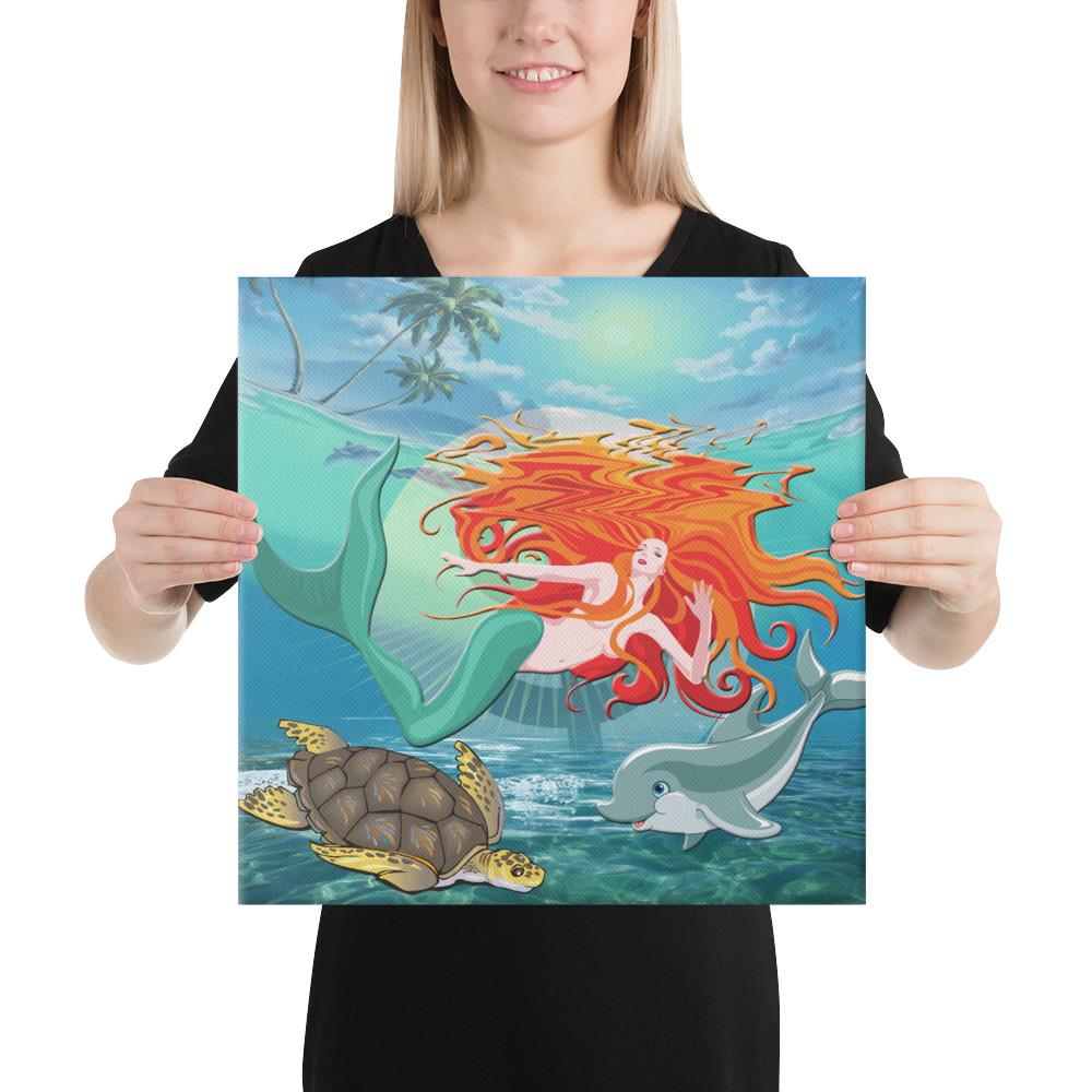 Mermaid And Animal Canvas 16x16 Canvas White - Polynesian Pride