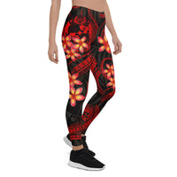 Tonga Polynesian Women Legging - Red Plumeria - Polynesian Pride