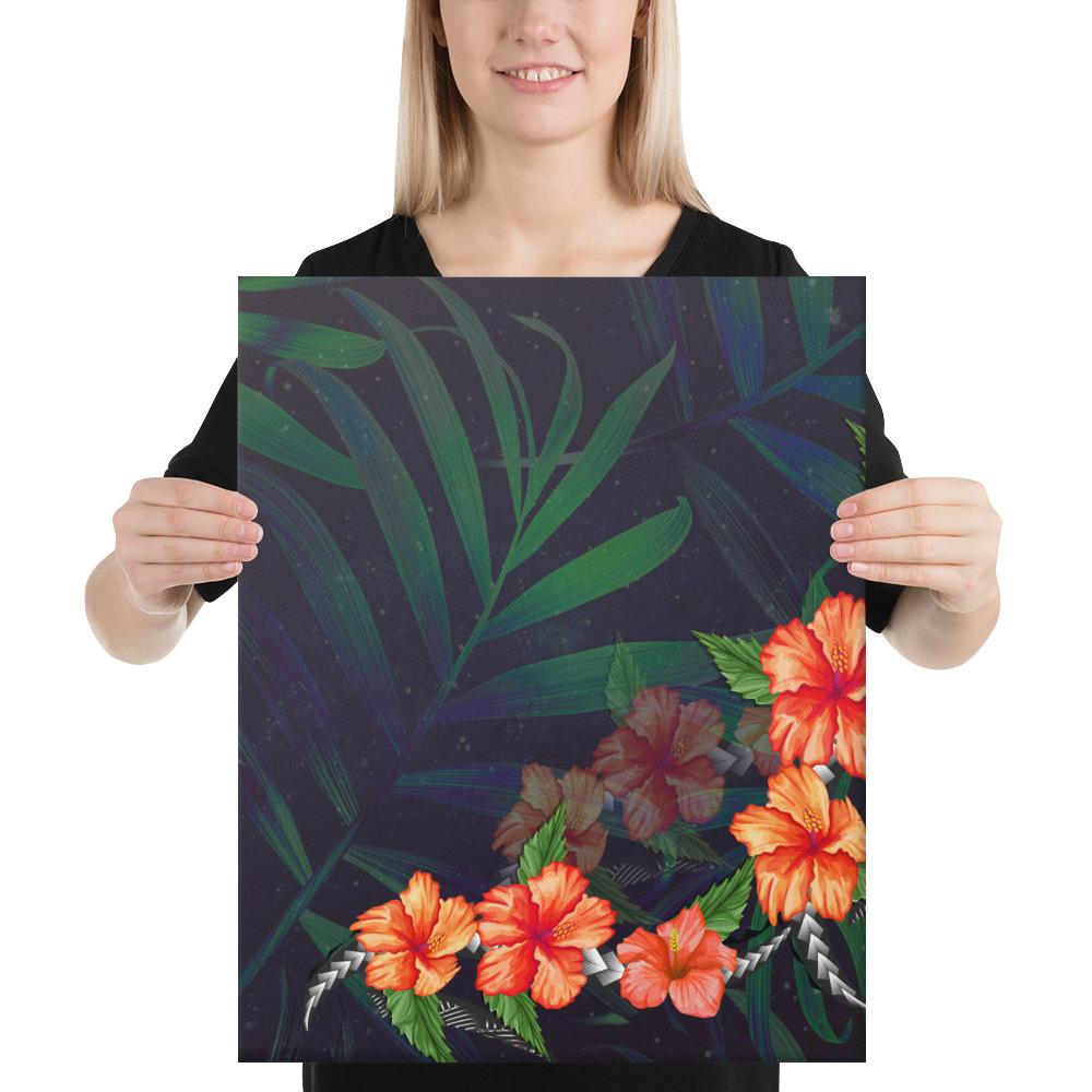 Hibiscus Palm Background Canvas 16x20 Canvas White - Polynesian Pride