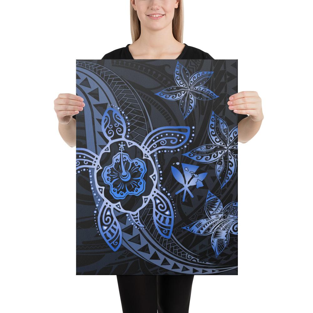 Kanaka Map Hibiscus Plumeria Turtle Art Blue Polynesian Canvas 18x24 Canvas Blue - Polynesian Pride