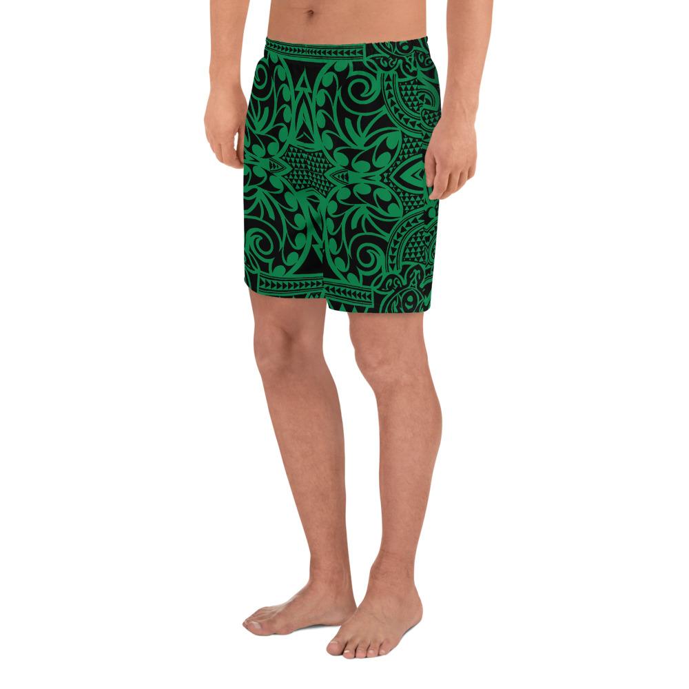 Polynesian Kakau Turtle Green Men's Athletic Long Shorts - Polynesian Pride