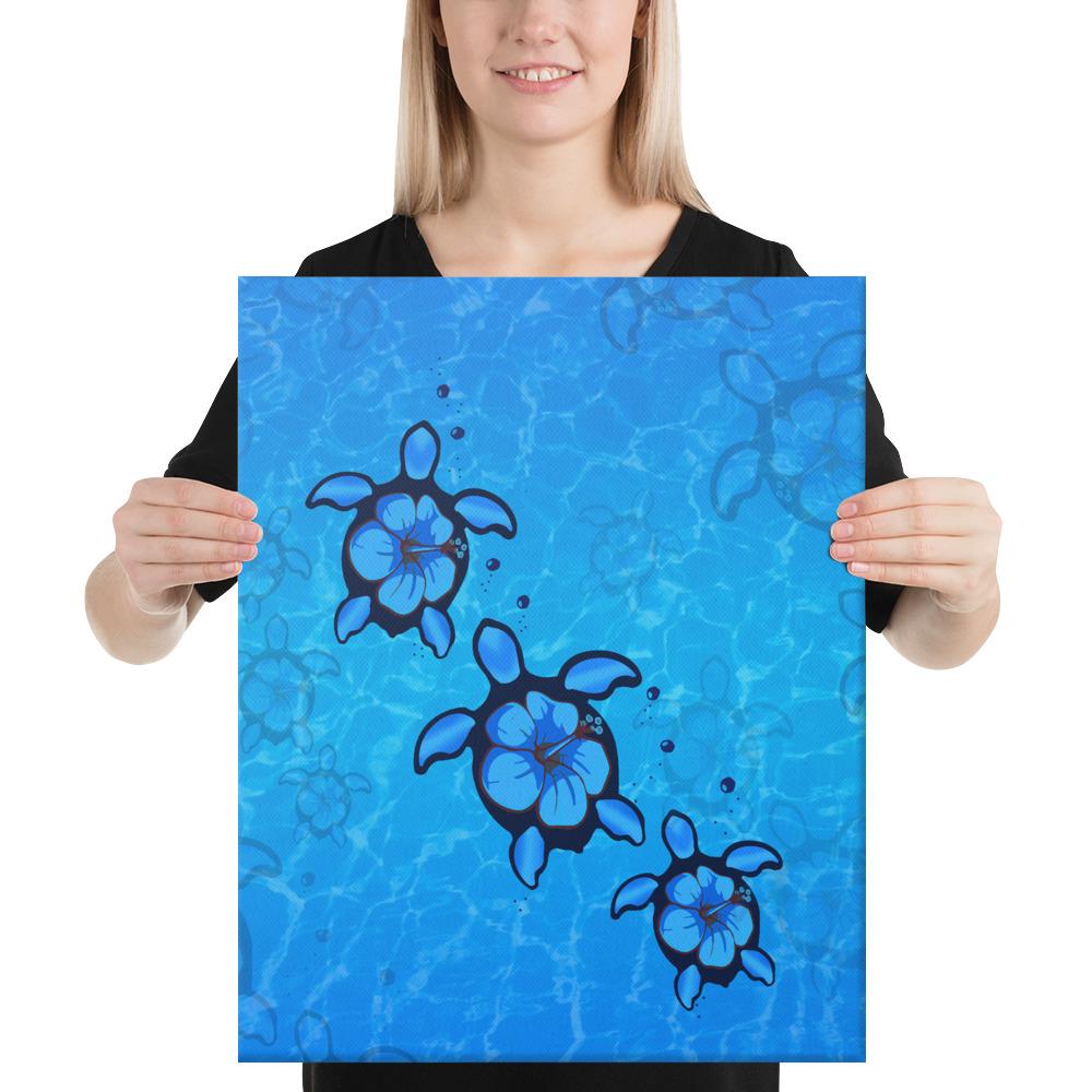 Turtle Hibiscus Swim In Sea Canvas 16x20 Canvas White - Polynesian Pride