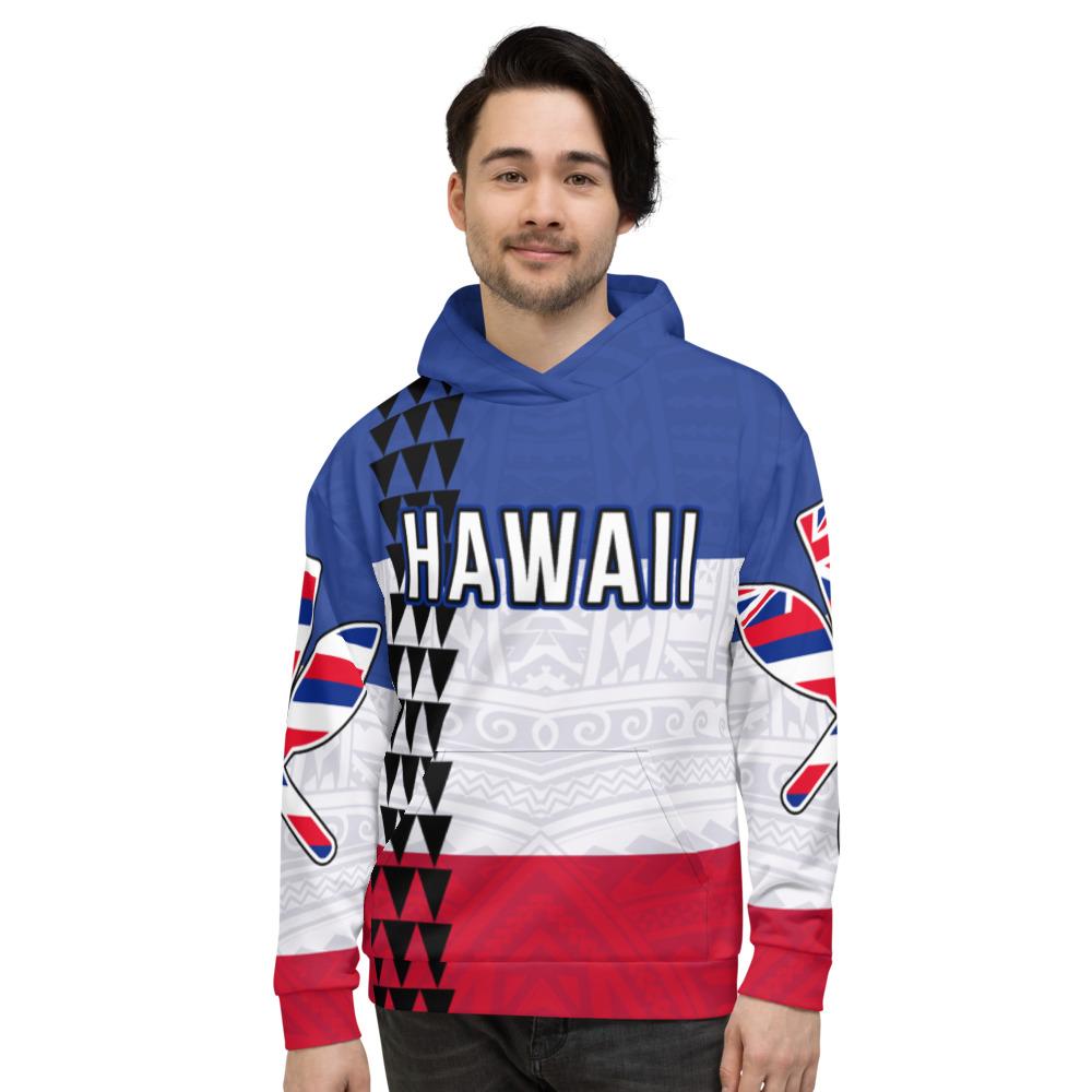 Hawaii Flag Polynesian Hoodie Line Style Unisex White - Polynesian Pride