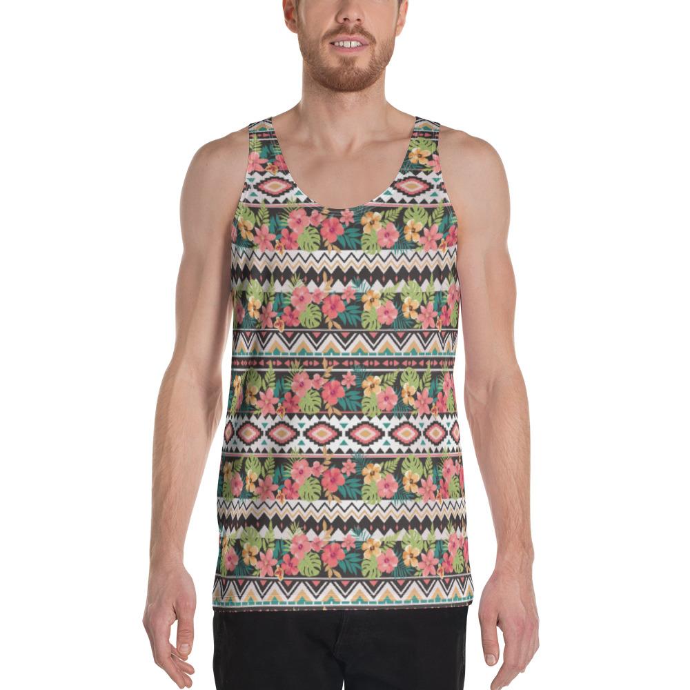 Hawaii Hibiscus Ethnic Mix Tropical Flower - Hawaii Men's Tank Top AH White - Polynesian Pride