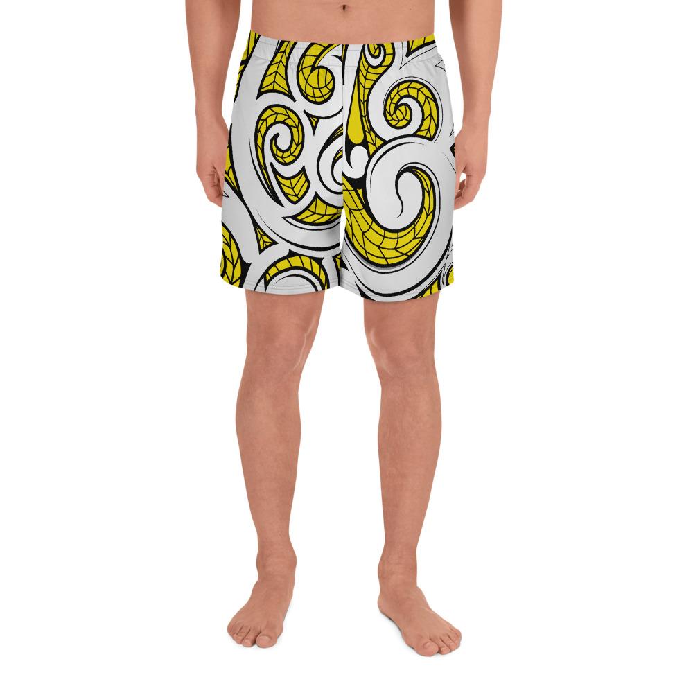 Polynesian Maori Ethnic Ornament Yellow Men's Athletic Long Shorts Art - Polynesian Pride