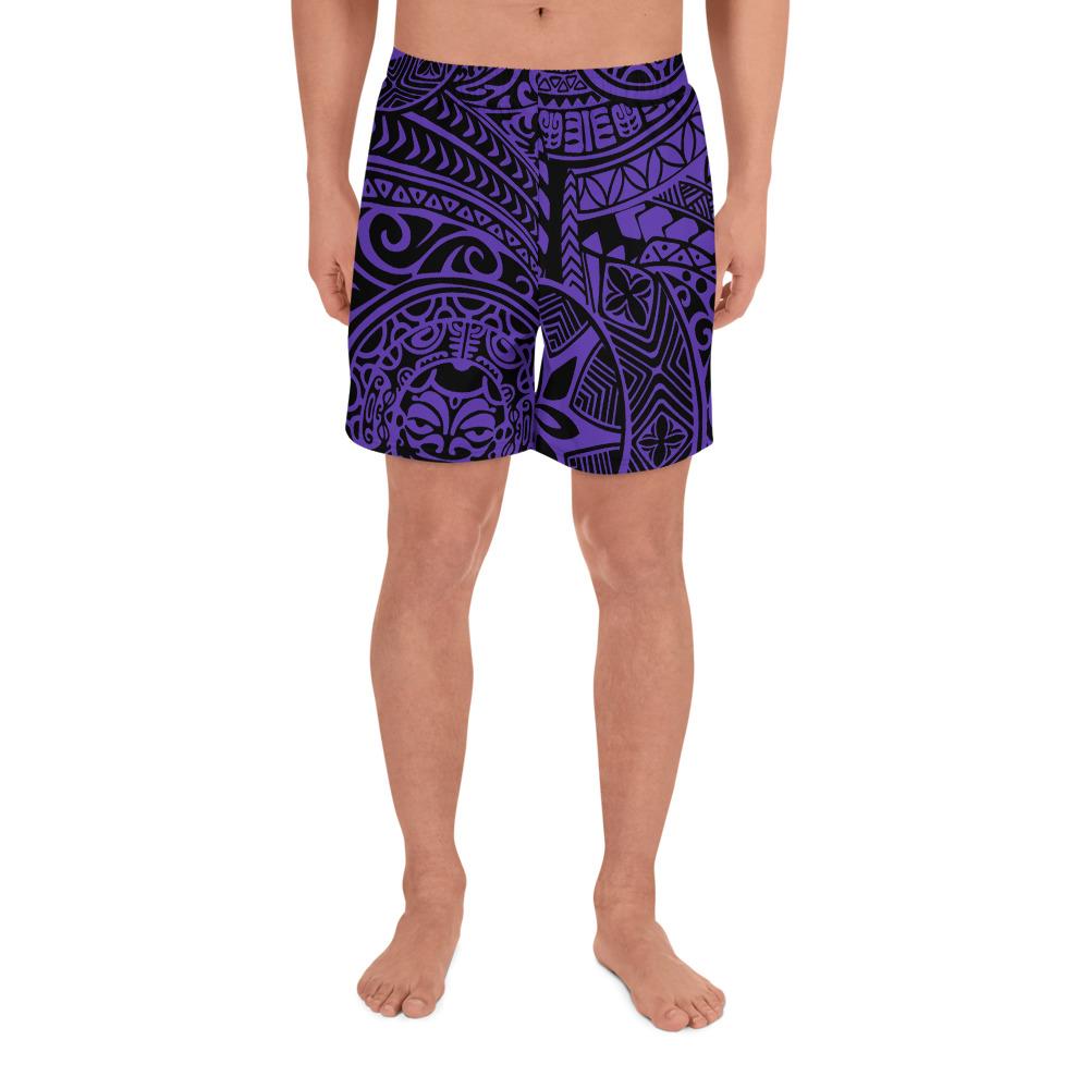 Polynesian Hawaiian Style Tribal Tattoo Violet Men's Athletic Long Shorts Art - Polynesian Pride