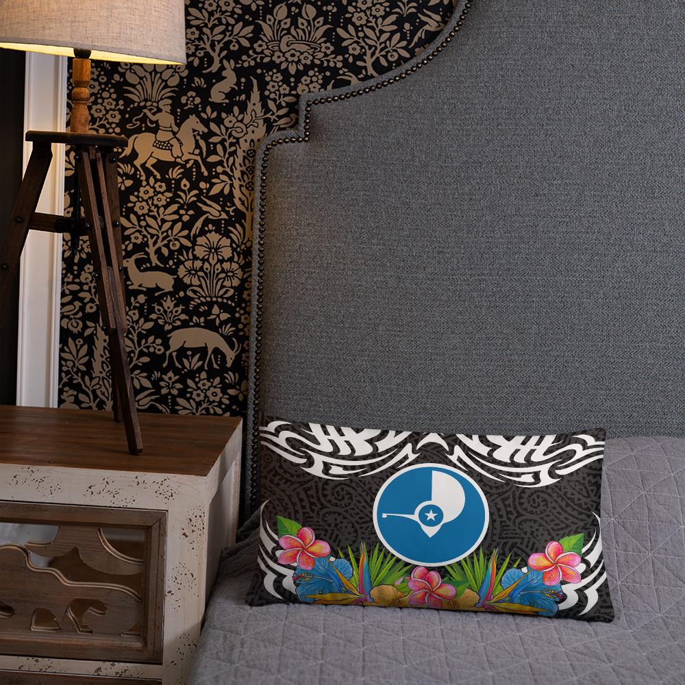 Yap State Pillow - Coat Of Arms With Tropical Flowers - Polynesian Pride