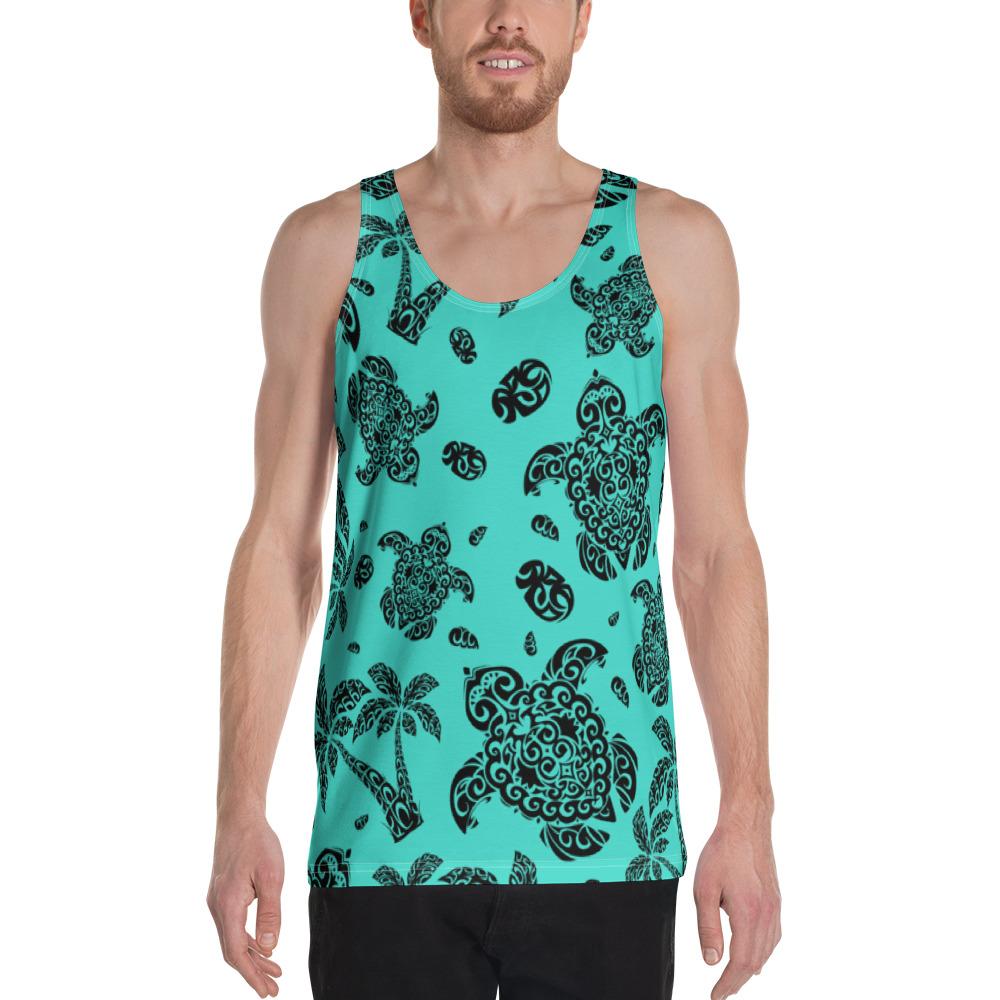 Polynesian Turtle Palm And Sea Pebbles Turquoise - Hawaii Men's Tank Top Turquoise - Polynesian Pride