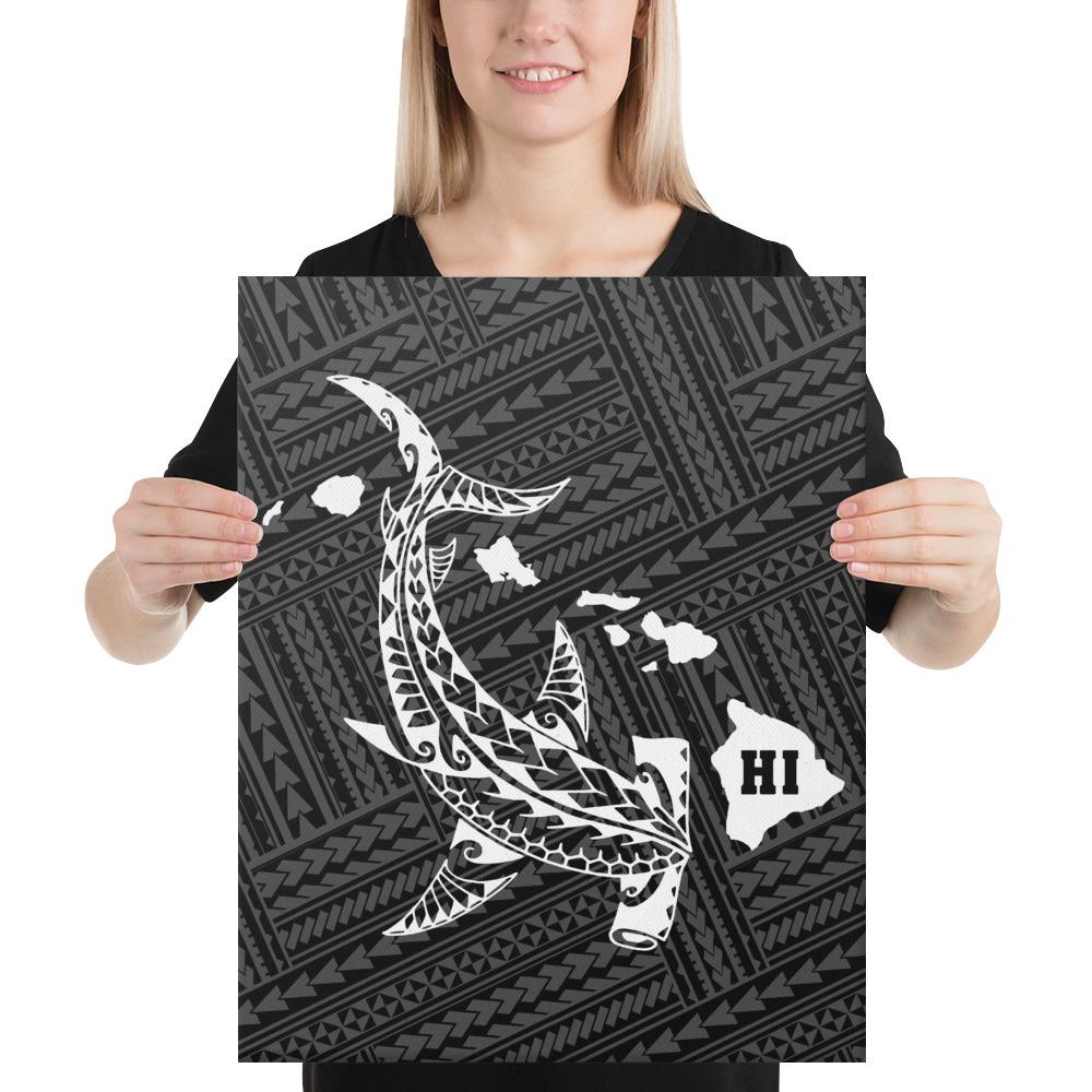 Hawaiian Map Hammerhead Shark Polynesian Canvas White 16x20 Canvas White - Polynesian Pride