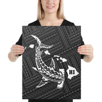 Hawaiian Map Hammerhead Shark Polynesian Canvas White 16x20 Canvas White - Polynesian Pride