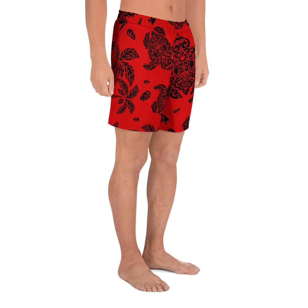 Polynesian Turtle Palm And Sea Pebbles Red Men's Athletic Long Shorts - Polynesian Pride