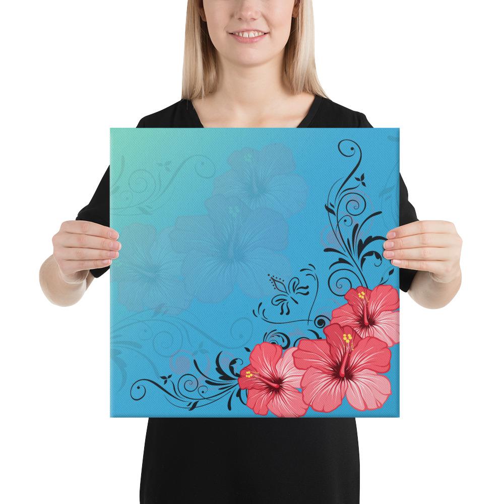Hibiscus Flower Red Canvas 16x16 Canvas Red - Polynesian Pride
