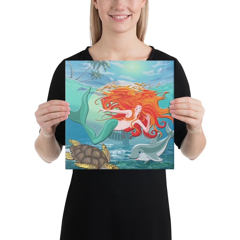 Mermaid And Animal Canvas 12x12 Canvas White - Polynesian Pride