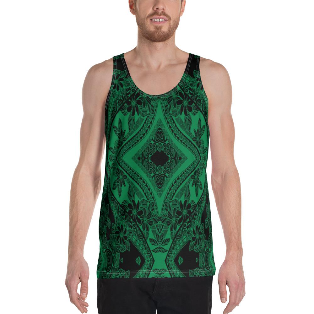 Polynesian Plumeria Mix Green Black - Hawaii Men's Tank Top Green - Polynesian Pride