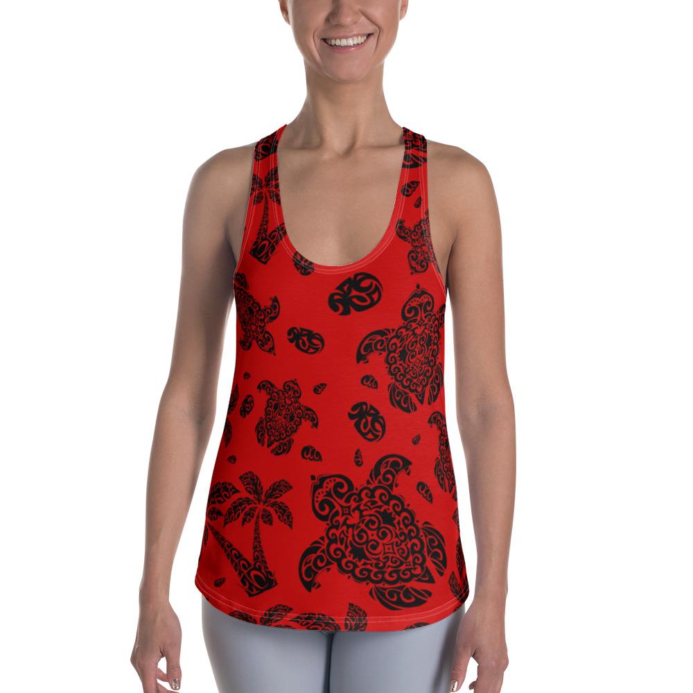 Polynesian Turtle Palm And Sea Pebbles Red Hawaii Women's Racerback Tank Top Art - Polynesian Pride