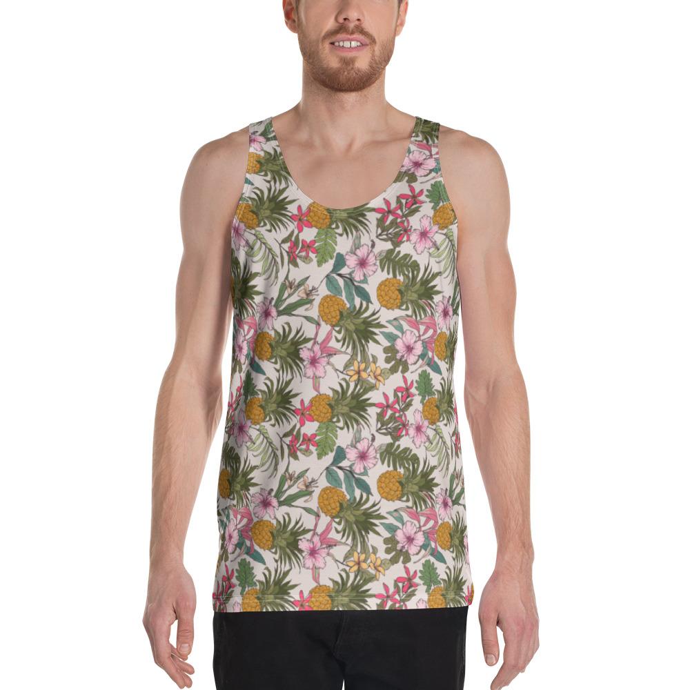 Tropical Pineaapple Hawaii Men's Tank Top AH White - Polynesian Pride