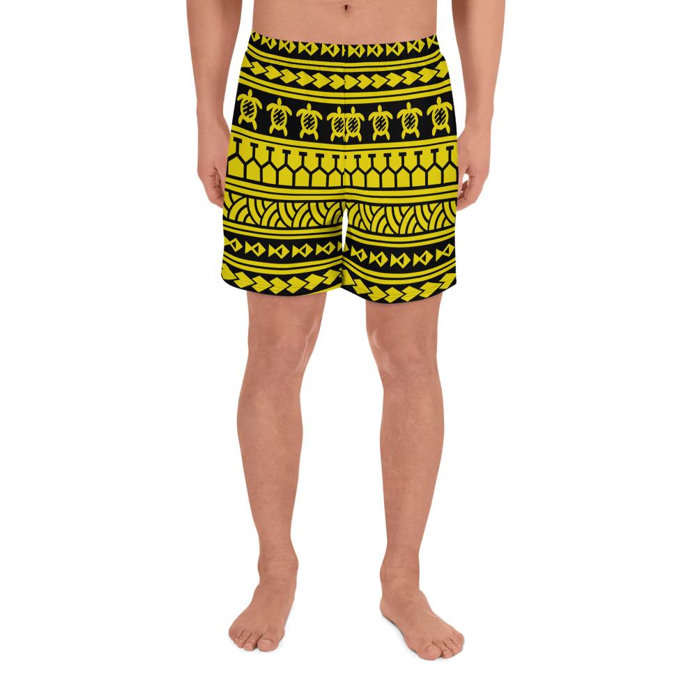 Polynesian Tattoo Tribal Yellow Men's Athletic Long Shorts Art - Polynesian Pride