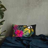 Nauru Polynesian Basic Pillow - Tropical Bouquet Pillow 20×12 Black - Polynesian Pride