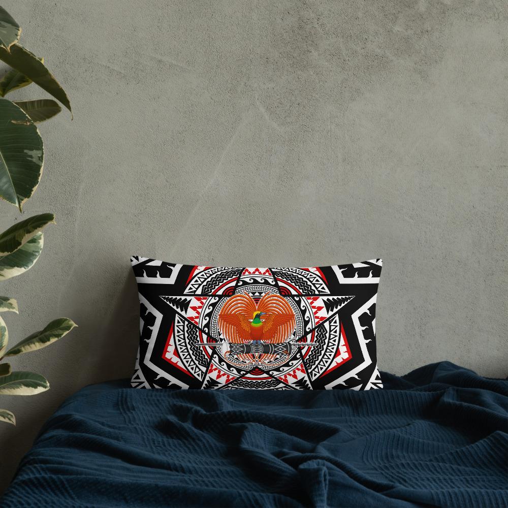 Papua New Guinea Pillow - Mandala Star Patterns 20×12 Black Pillow - Polynesian Pride
