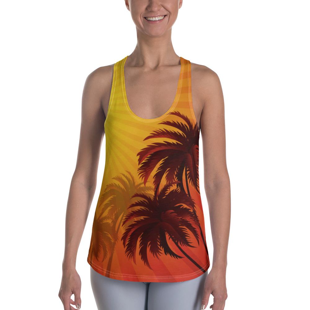 Summer Sunshine Coconut Tree Silhouette Hawaii Women's Racerback Tank Yellow - Polynesian Pride