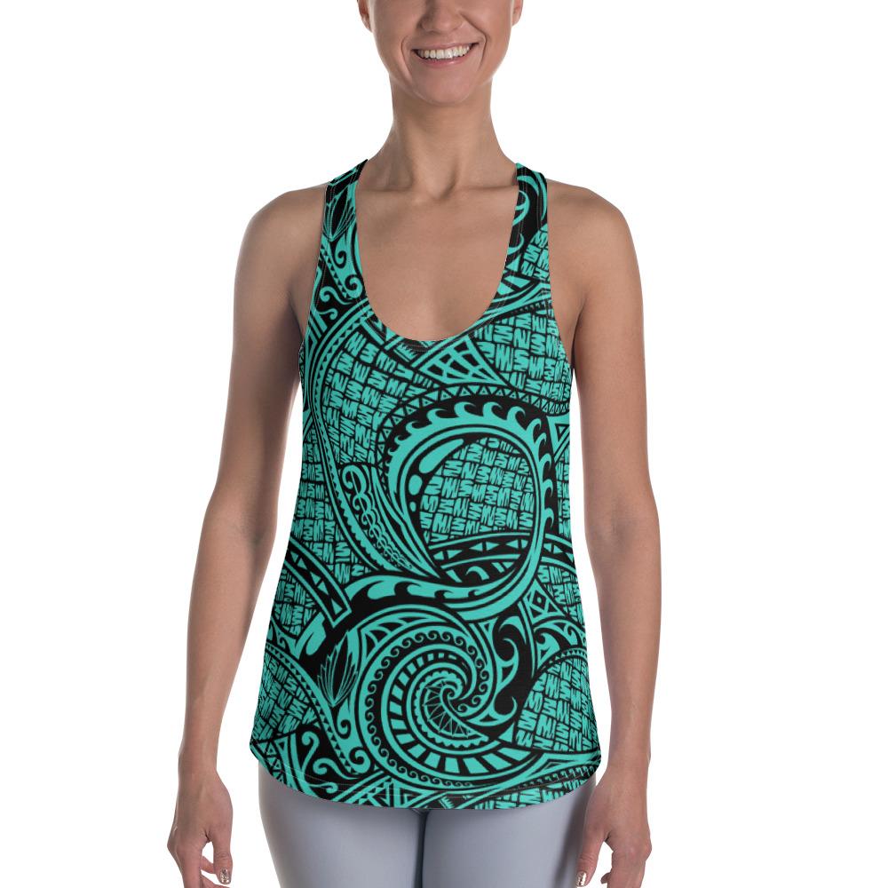 Polynesian Maori Lauhala Turquoise Hawaii Women's Racerback Tank Top Art - Polynesian Pride