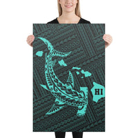 Hawaiian Map Hammerhead Shark Polynesian Canvas Turquoise 24x36 Canvas Turquoise - Polynesian Pride