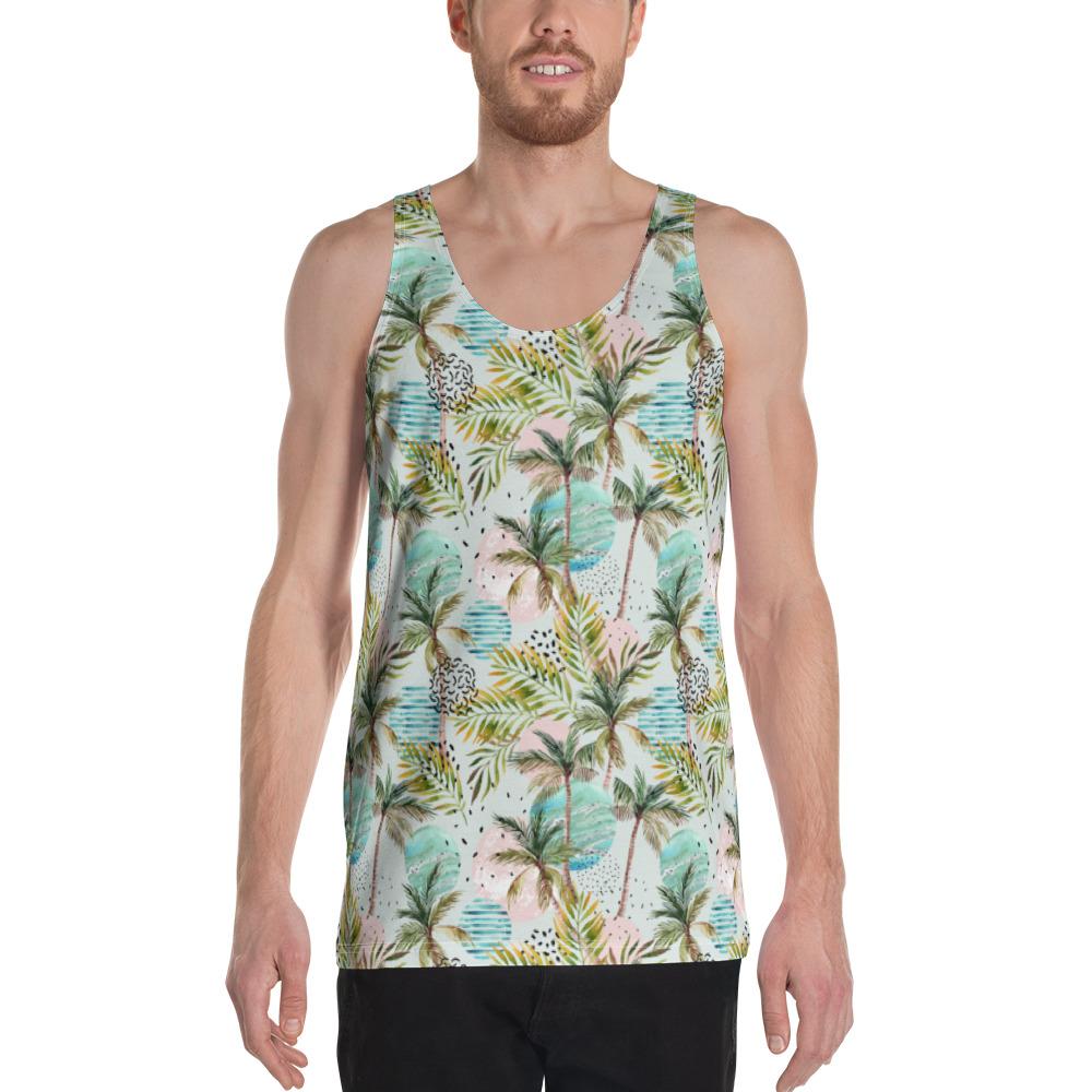 Hawaii Tropical Watercolor Palm Tree Leaf - Hawaii Men's Tank Top AH White - Polynesian Pride