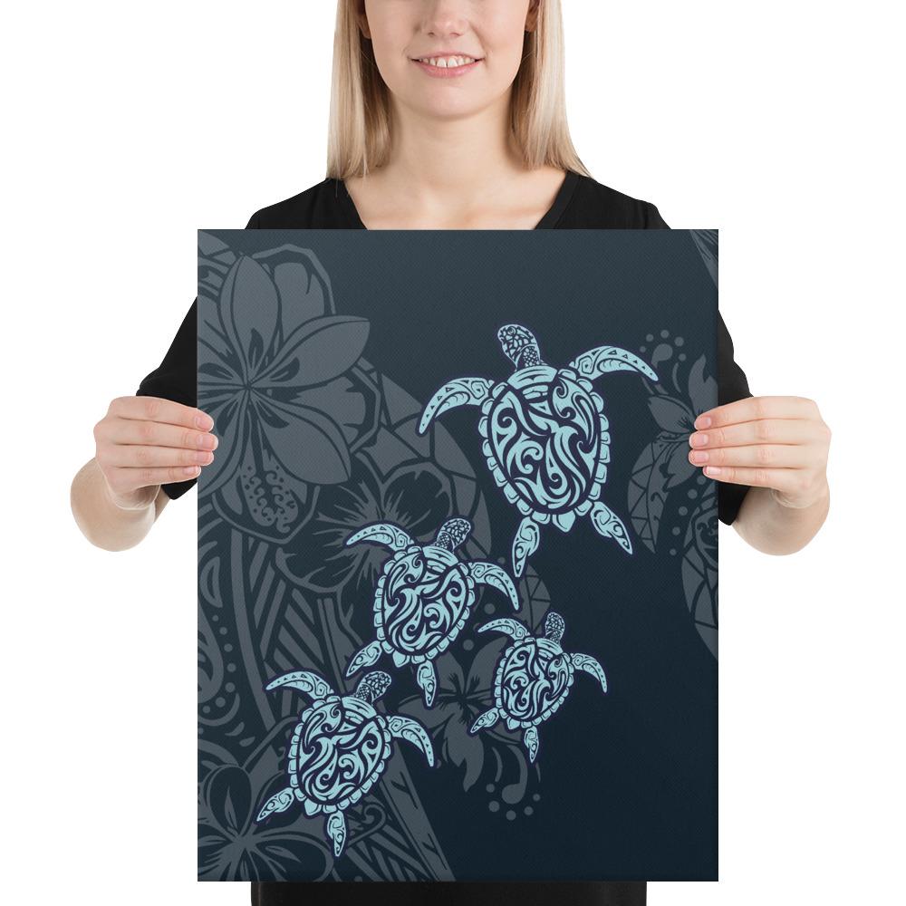 Plumeria Polynesian Deep Sea Hawaii Turtle Canvas 16x20 Canvas White - Polynesian Pride