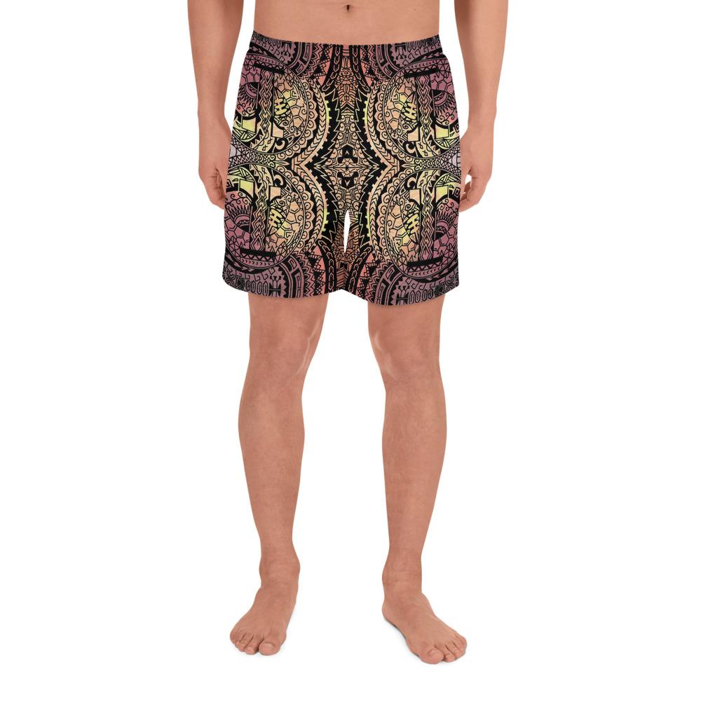 Polynesian Symmetry Brown Men's Athletic Long Shorts Art - Polynesian Pride