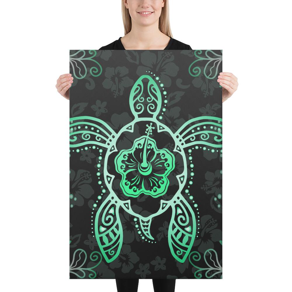 Turtle Hibiscus Green Canvas 24x36 Canvas Green - Polynesian Pride
