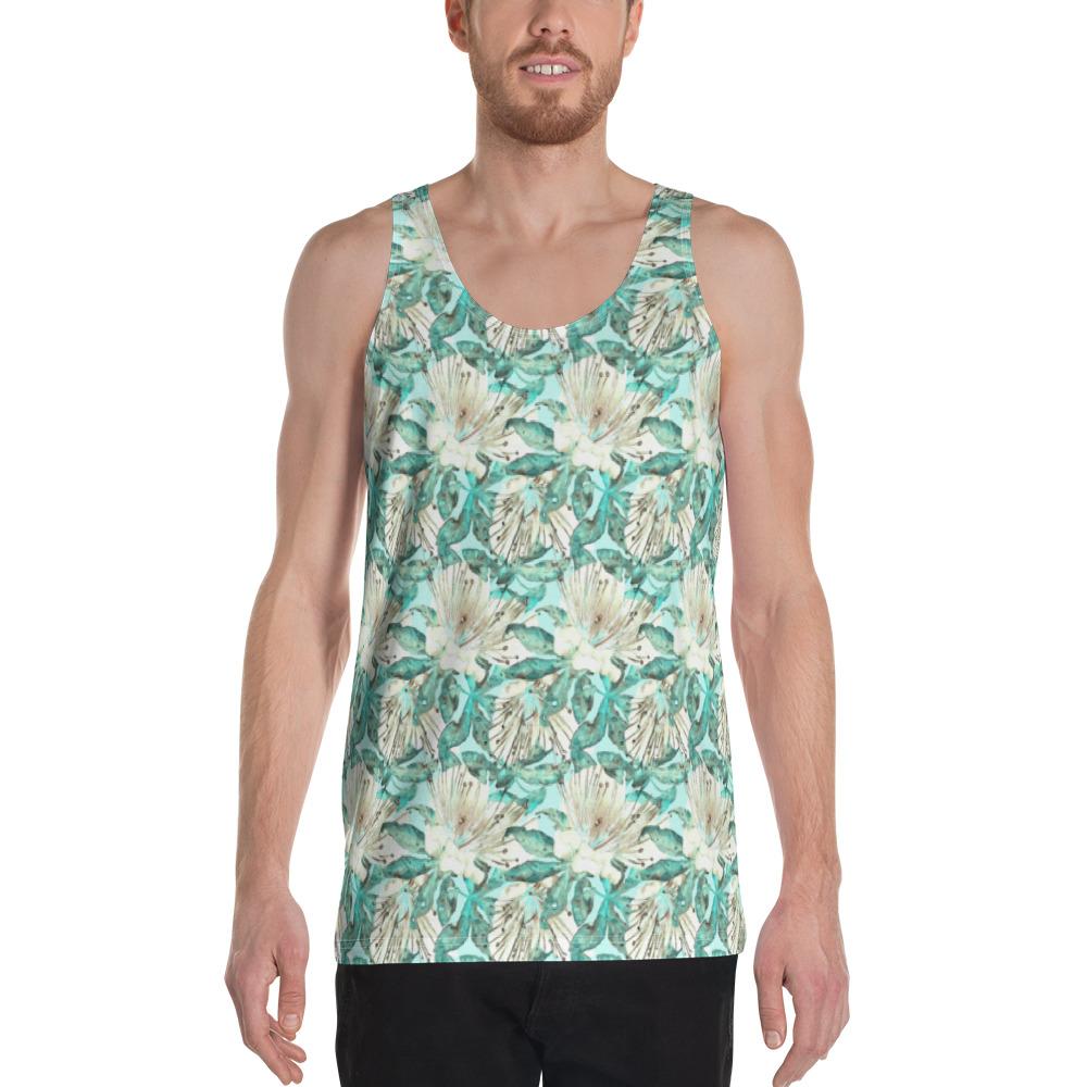 Hawaii Tropical Blue Hawaii Men's Tank Top AH White - Polynesian Pride