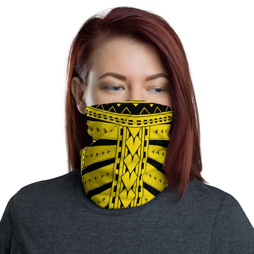 Hawaiian Bandana Hard Tatau Yellow Unisex Neck Gaiter One Size Black - Polynesian Pride