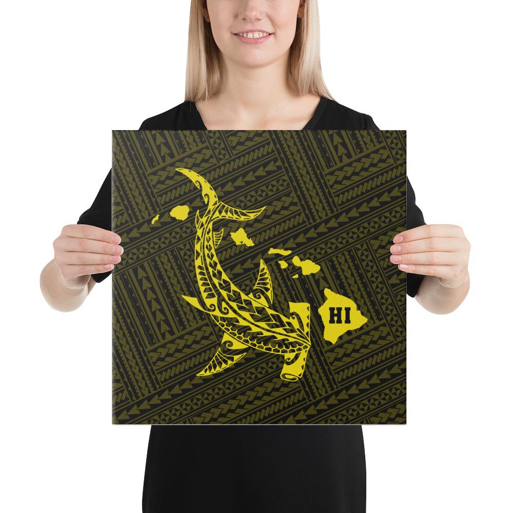 Hawaiian Map Hammerhead Shark Polynesian Canvas Yellow 16x16 Canvas Yellow - Polynesian Pride