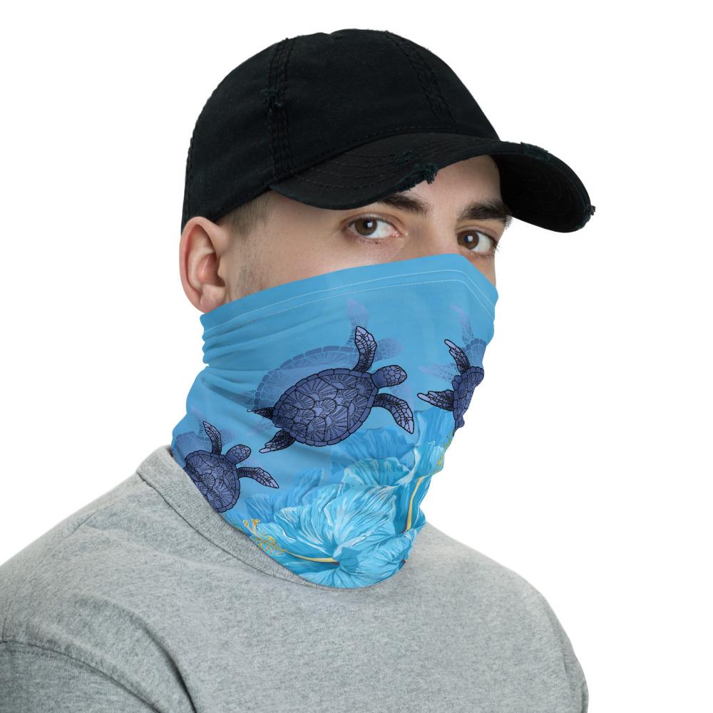 Hawaiian Bandana Turtle Hibiscus Blue Neck Gaiter - Polynesian Pride