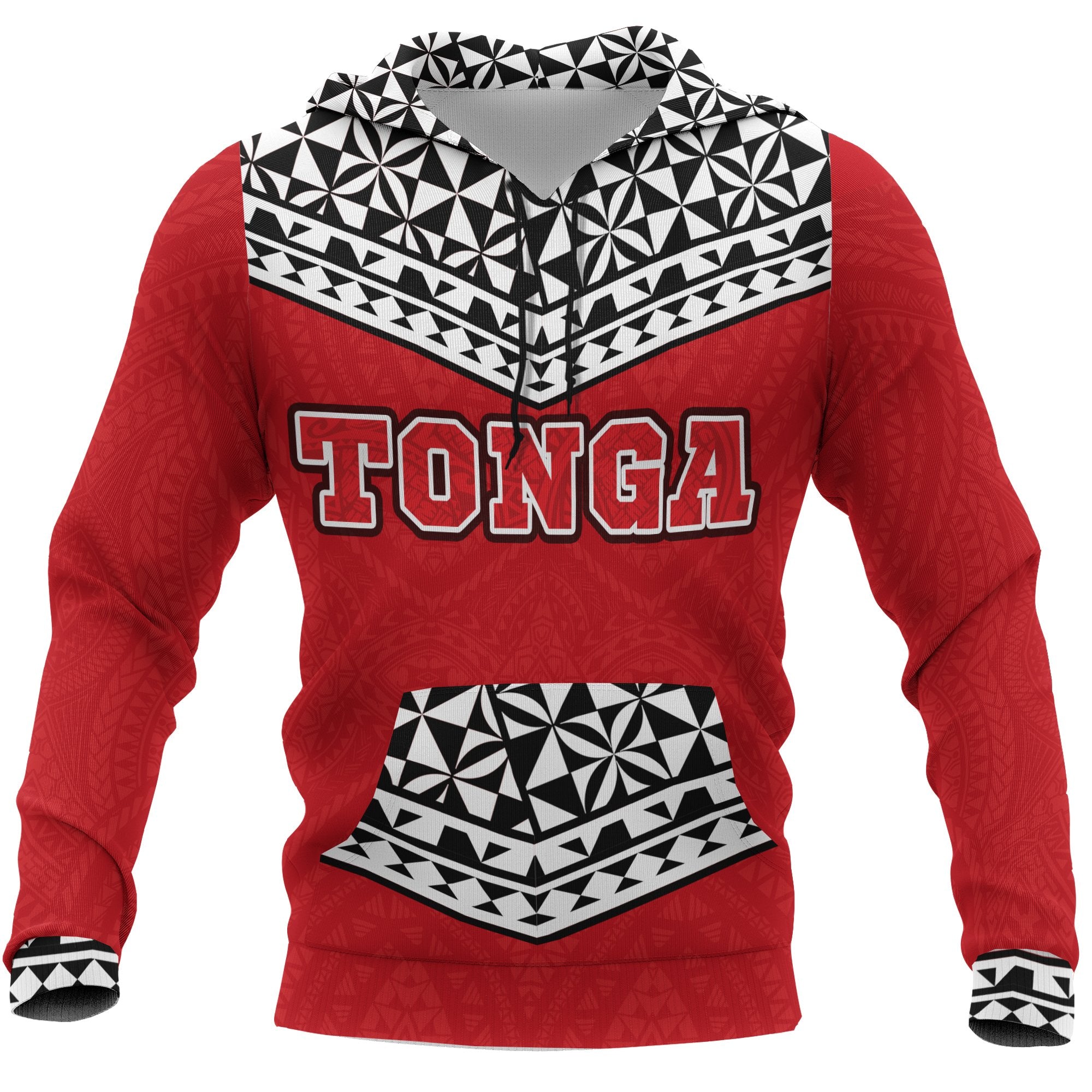 Tonga Polynesian All Over Hoodie Black Unisex Red - Polynesian Pride