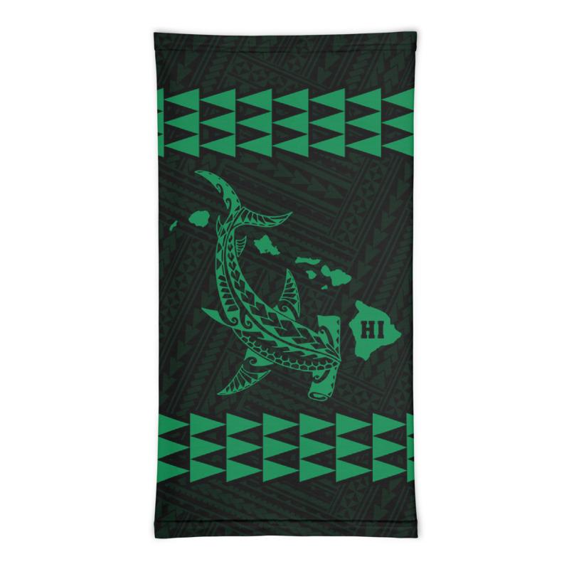 Hawaii Bandana Kakau Polynesian Hammerhead Shark Map Neck Gaiter - Green - Polynesian Pride