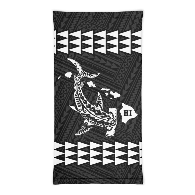 Hawaii Bandana Kakau Polynesian Hammerhead Shark Map Neck Gaiter - White - Polynesian Pride