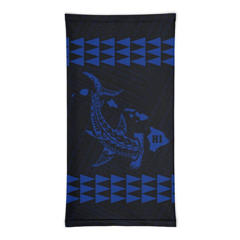 Hawaii Bandana Kakau Polynesian Hammerhead Shark Map Neck Gaiter - Blue - Polynesian Pride