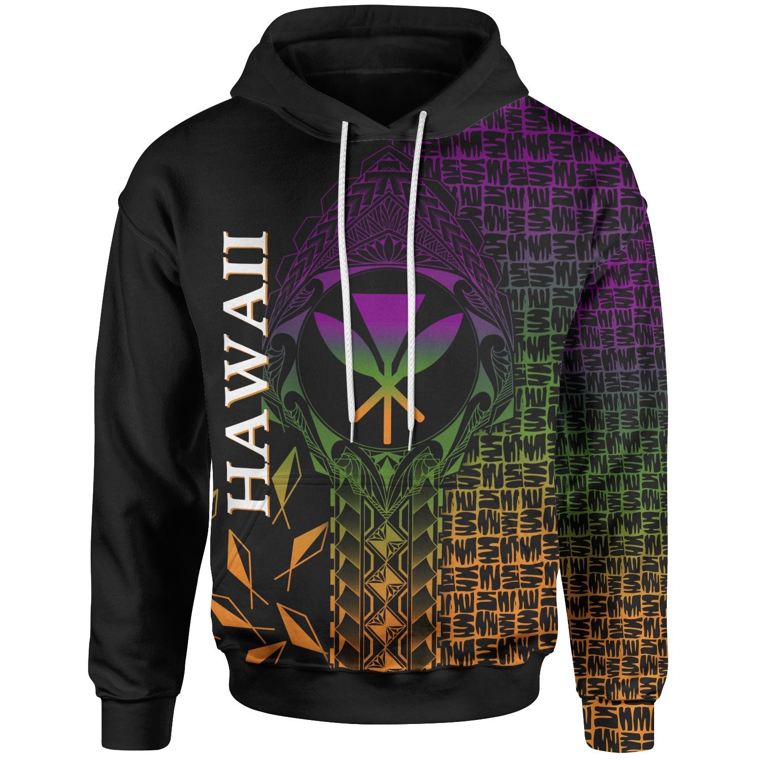 Hawaii Hoodie Kanaka Maoli Rocket Style Unisex Black - Polynesian Pride