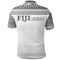 Fiji Polo Shirt Rugby Fijian Tapa White Patterns - Polynesian Pride