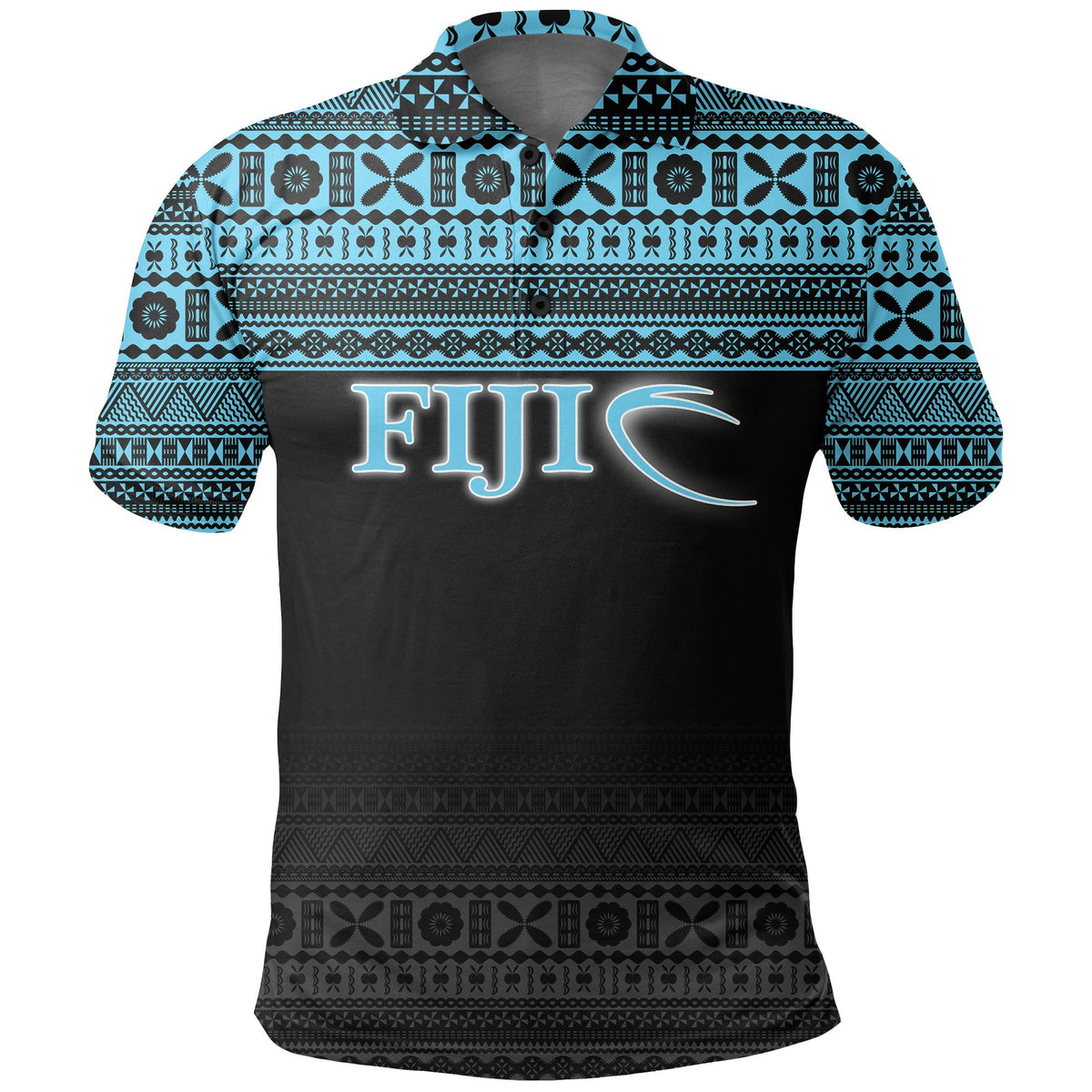 Fiji Polo Shirt Rugby Fijian Tapa Pattern Unisex Black - Polynesian Pride